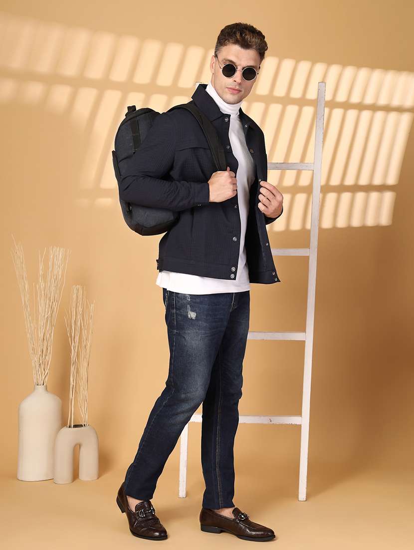 men solid collared long sleeves casual jacket - 21673689 - Standard Image - 4