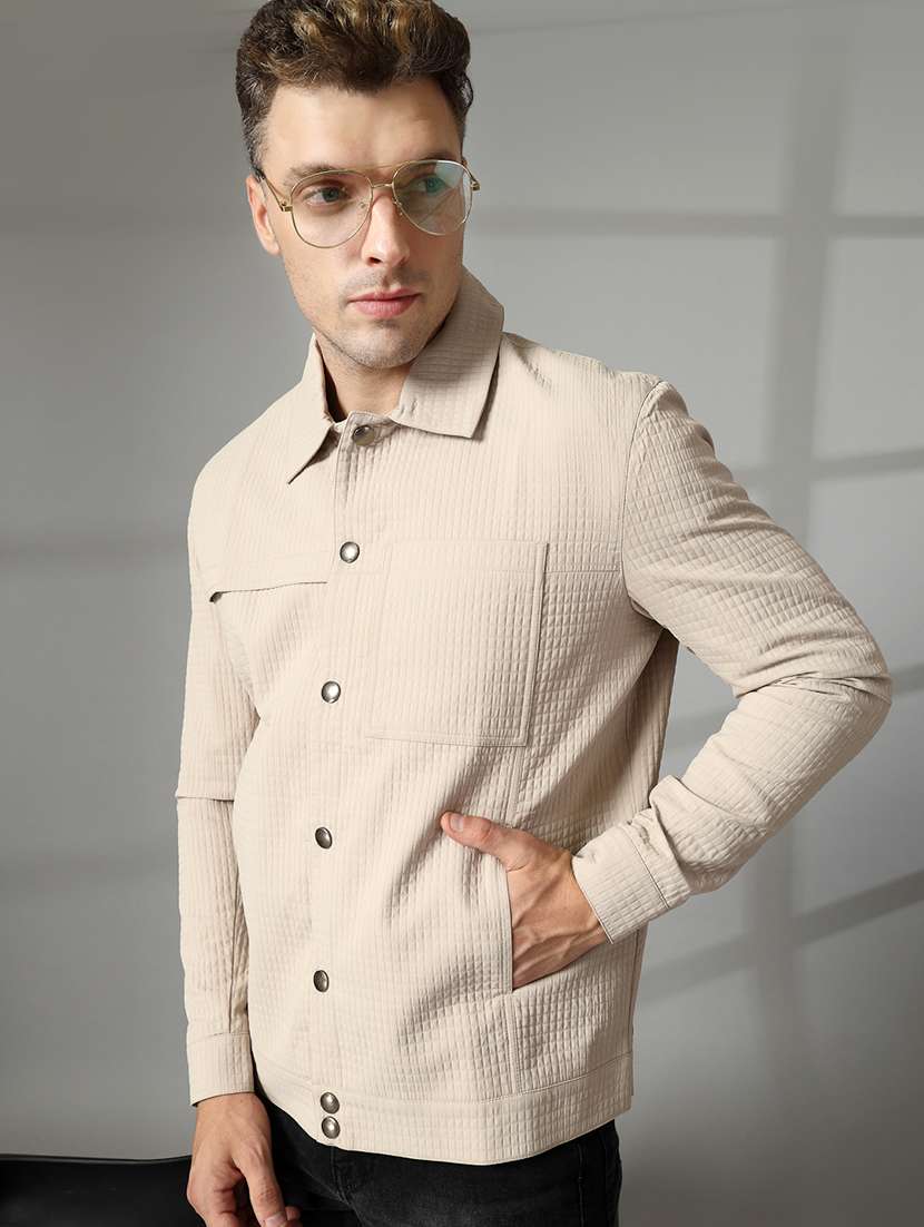 men solid collared long sleeves casual jacket - 21673690 - Standard Image - 1