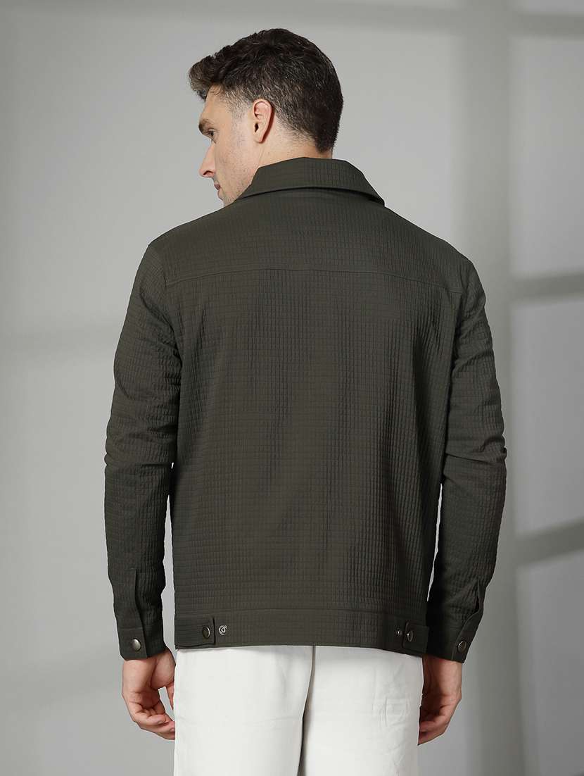 men solid collared long sleeves casual jacket - 21673691 -  Standard Image - 4