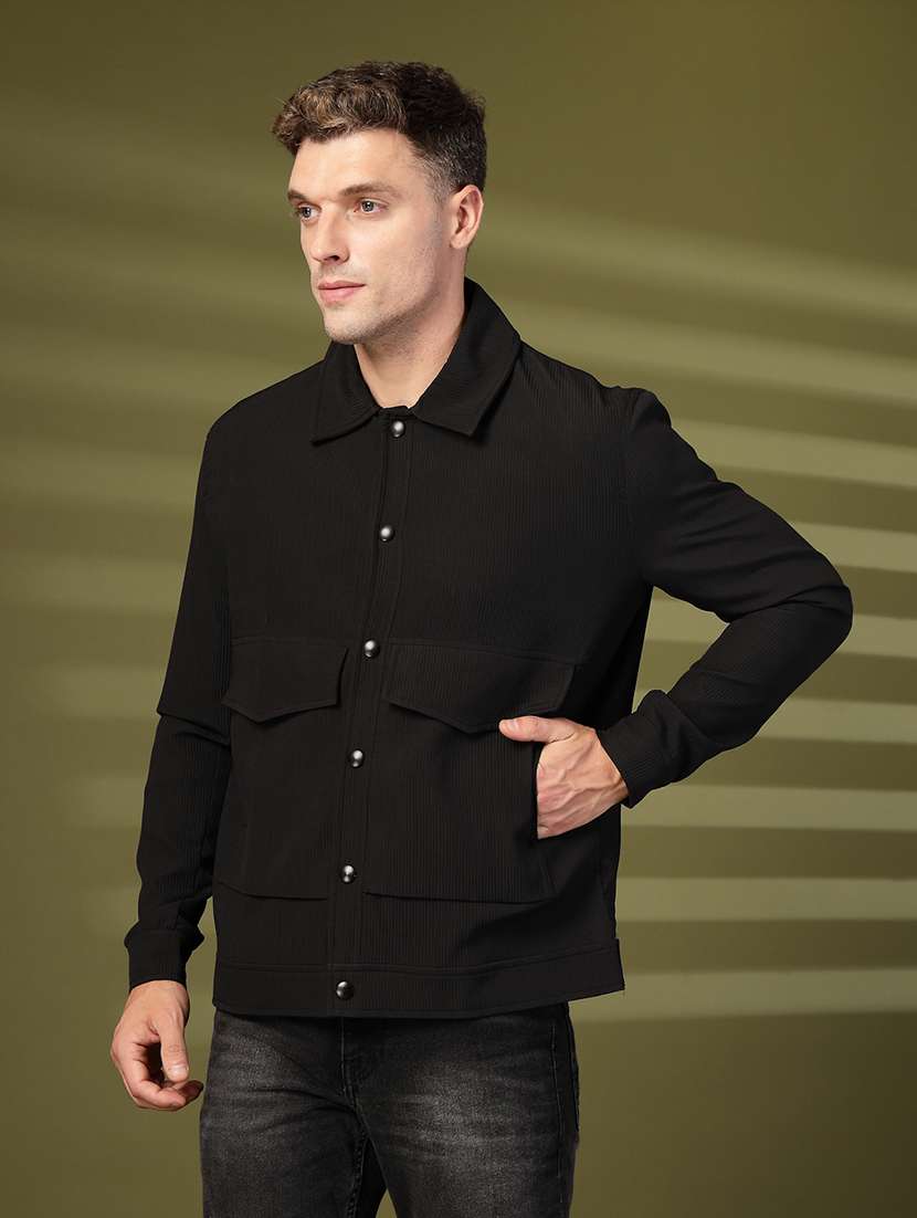 men solid collared long sleeves casual jacket - 21673692 -  Standard Image - 1