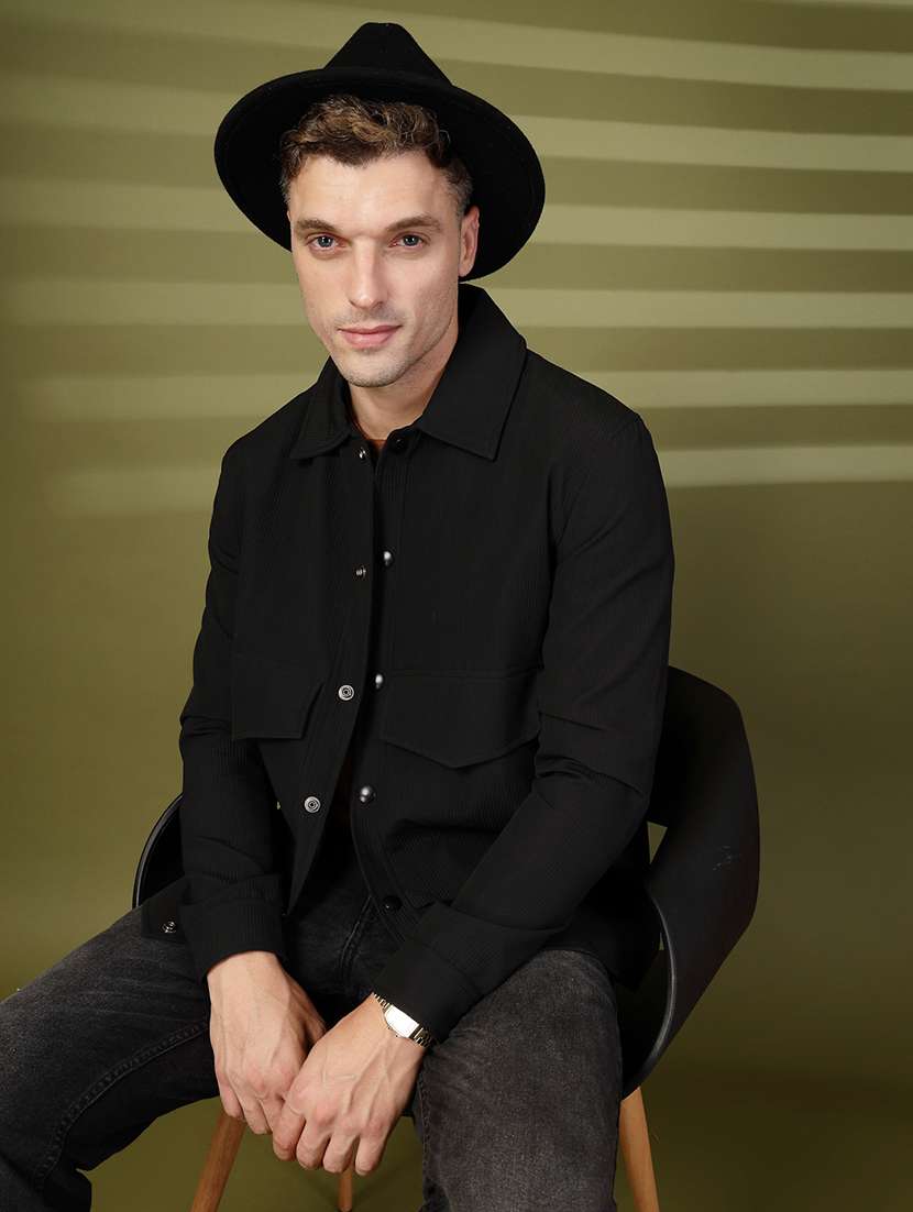 men solid collared long sleeves casual jacket - 21673692 -  Standard Image - 4