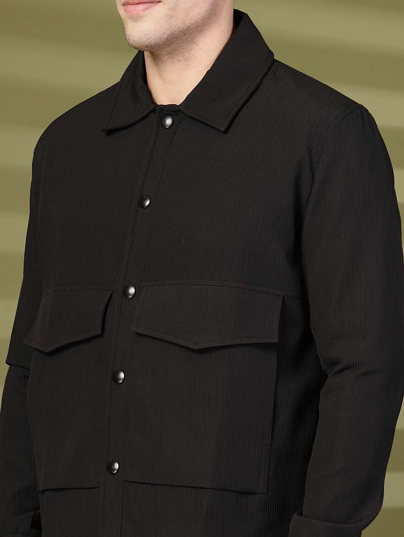 men solid collared long sleeves casual jacket - 21673692 -  Standard Image - 6