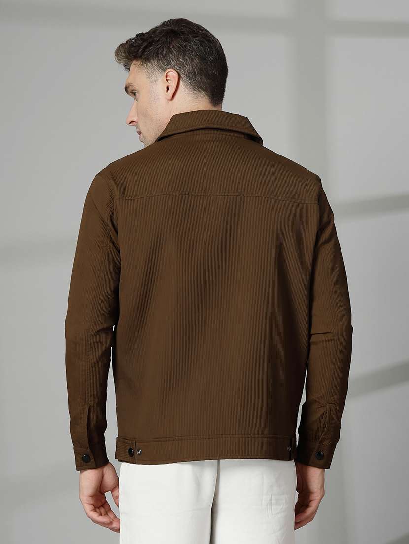 men solid collared long sleeves casual jacket - 21673693 -  Standard Image - 4