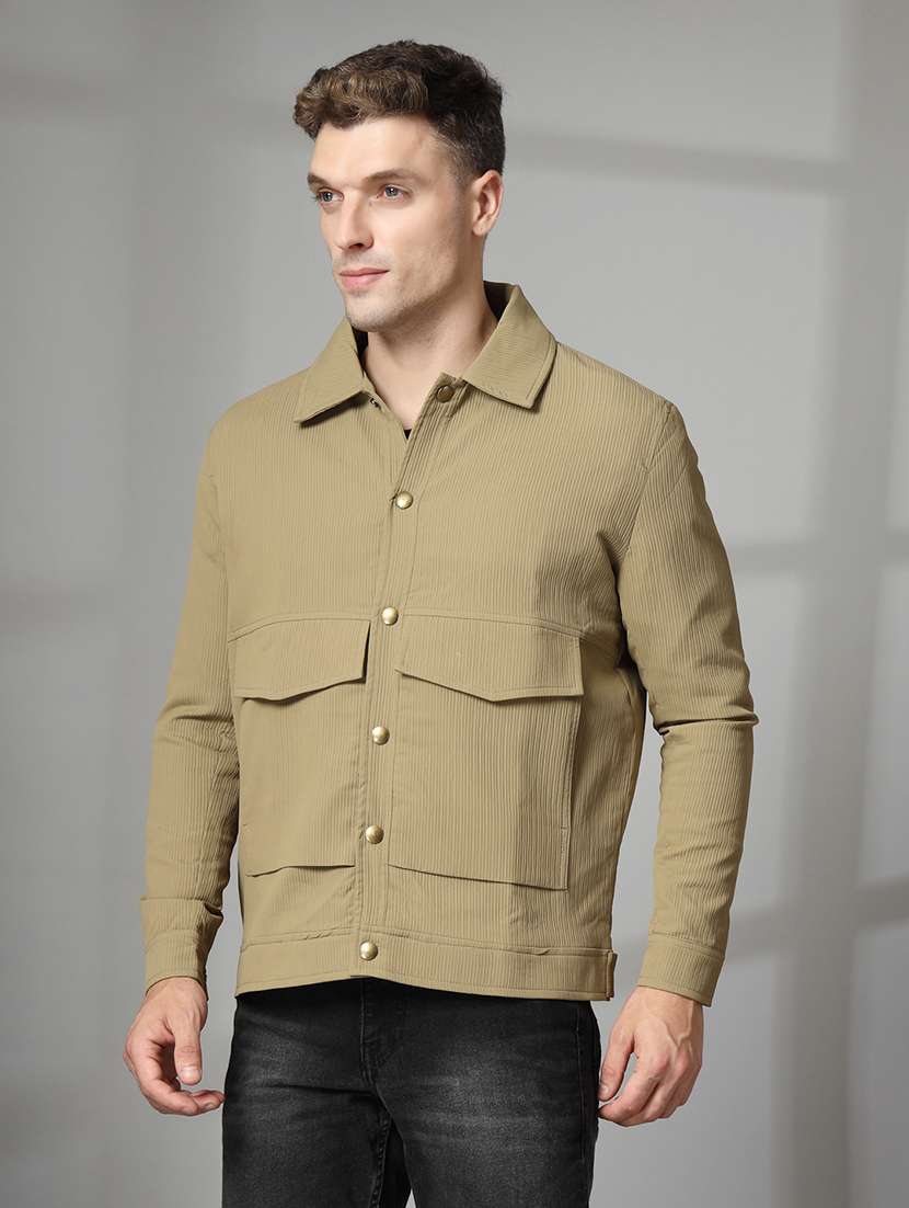 men solid collared long sleeves casual jacket - 21673694 -  Standard Image - 1