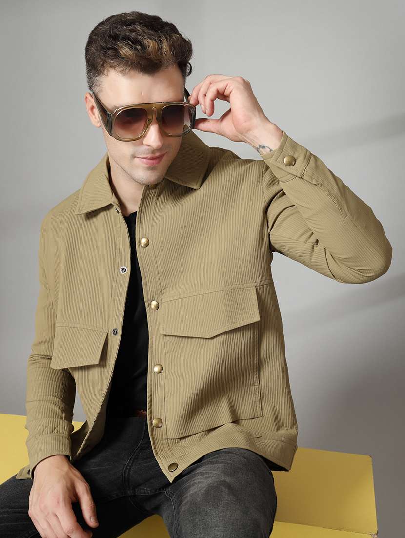 men solid collared long sleeves casual jacket - 21673694 -  Standard Image - 4