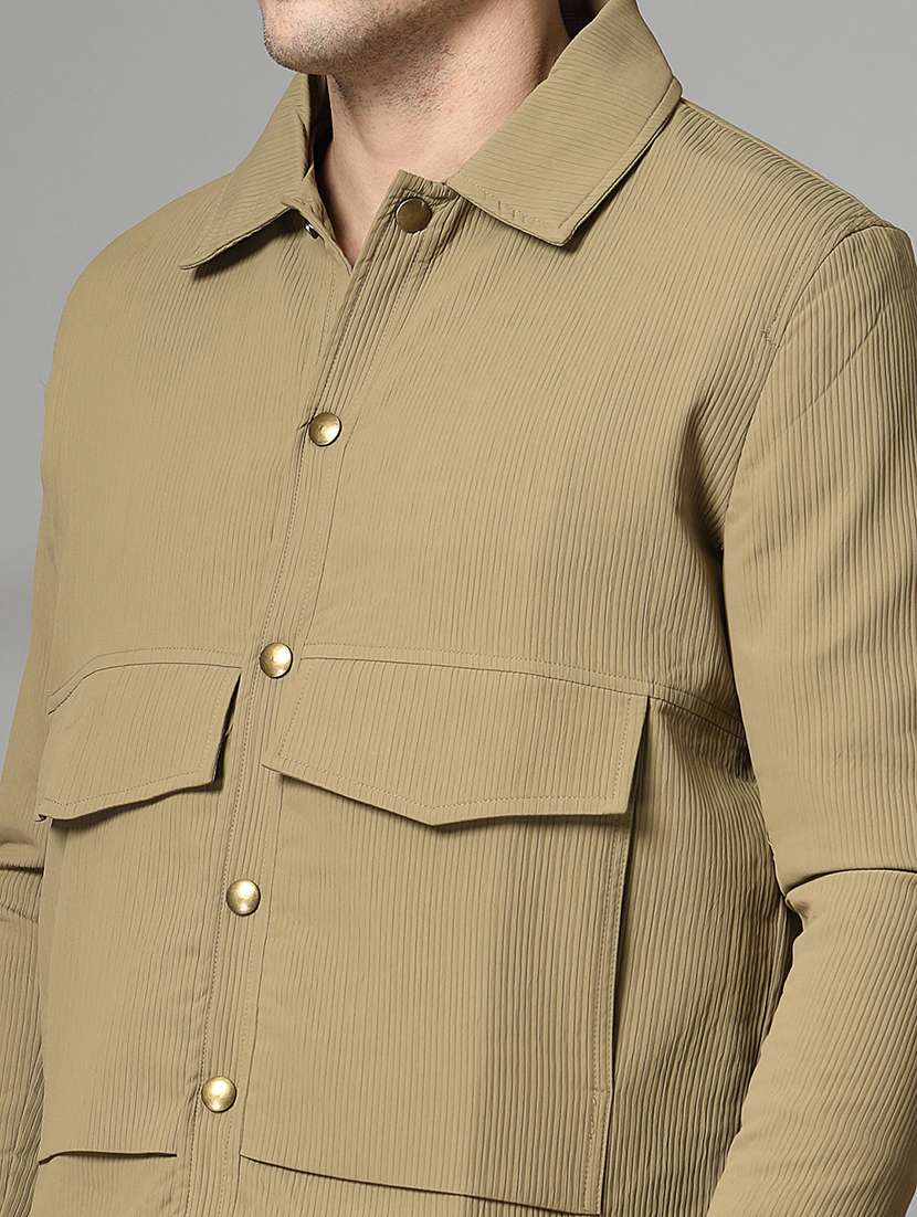 men solid collared long sleeves casual jacket - 21673694 -  Standard Image - 6