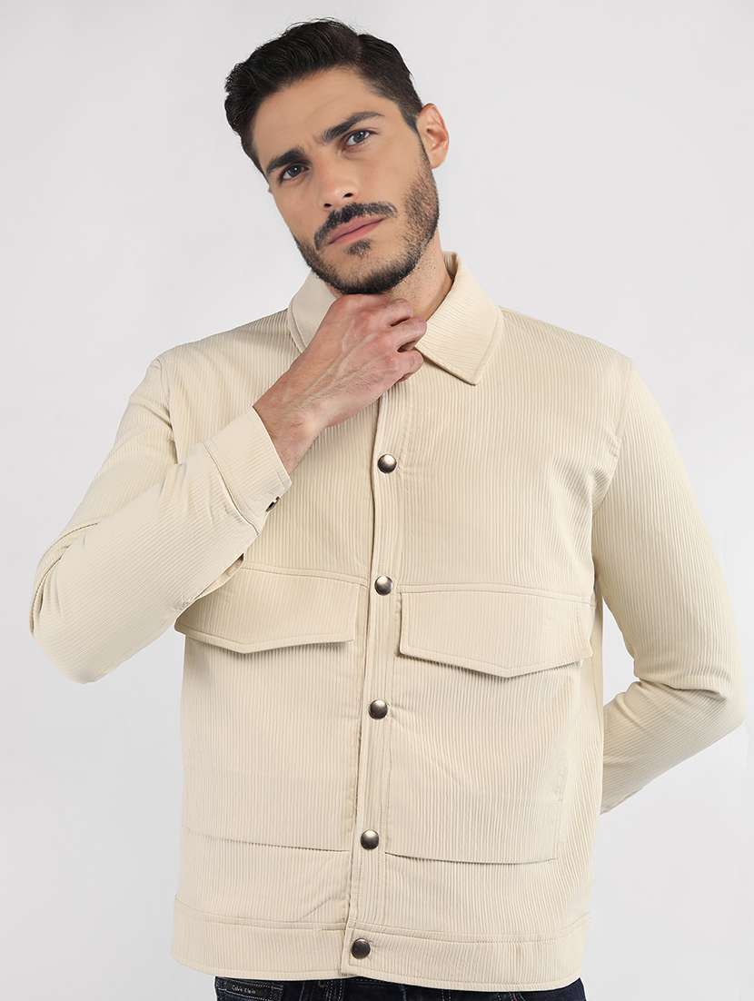 men solid collared long sleeves casual jacket - 21673695 -  Standard Image - 1