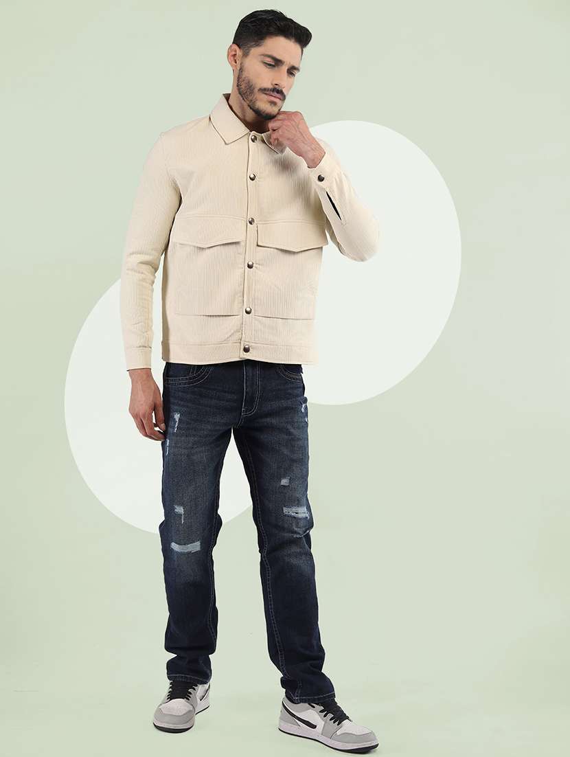 men solid collared long sleeves casual jacket - 21673695 -  Standard Image - 4