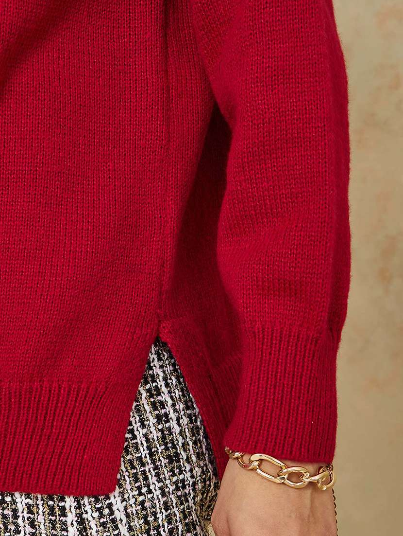 women solid high necj long sleeves pullover - 21673733 -  Standard Image - 4