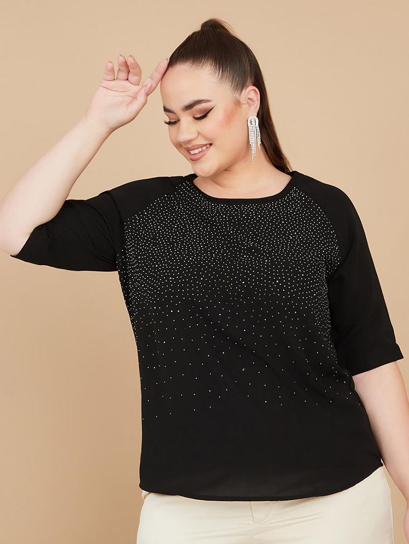 women plus size embellished elbow sleeves top - 21673735 - Zoom Image - 0