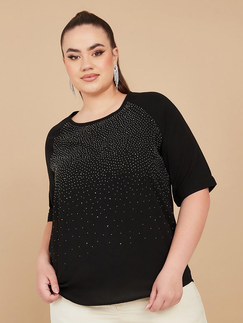 women plus size embellished elbow sleeves top - 21673735 - Standard Image - 1