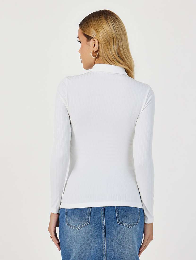 women solid collared long sleeves top - 21673738 - Standard Image - 1