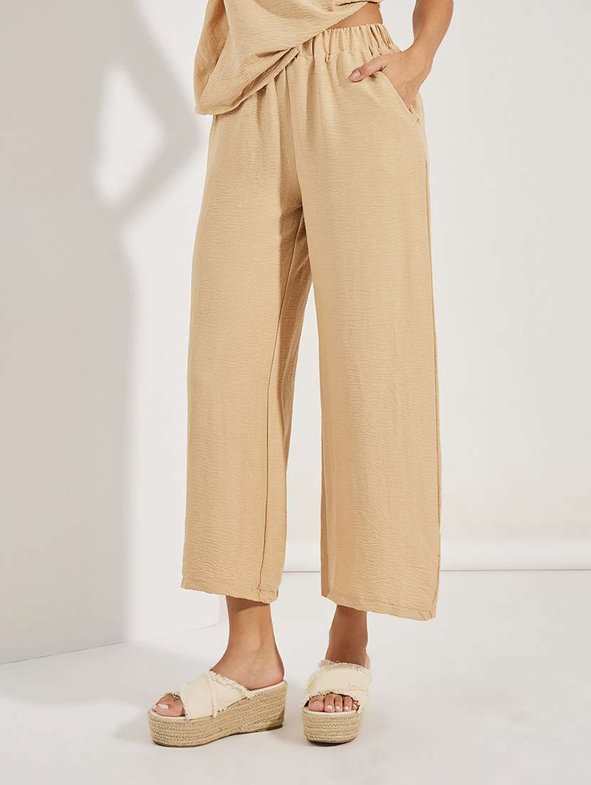 women solid top and trouser co-ord set - 21673742 -  Standard Image - 1