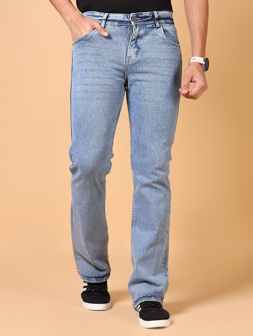 men mid rise straight fit washed jeans