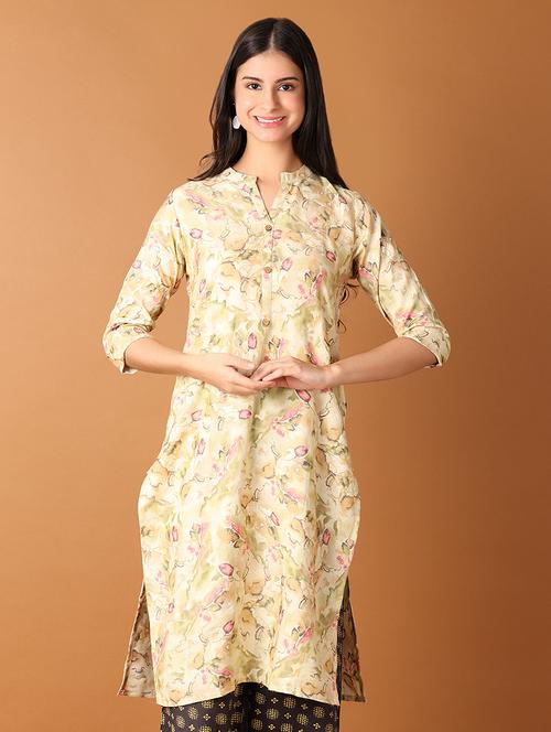 women printed three quarter sleeve straight kurta - 21673916 -  Standard Image - 0
