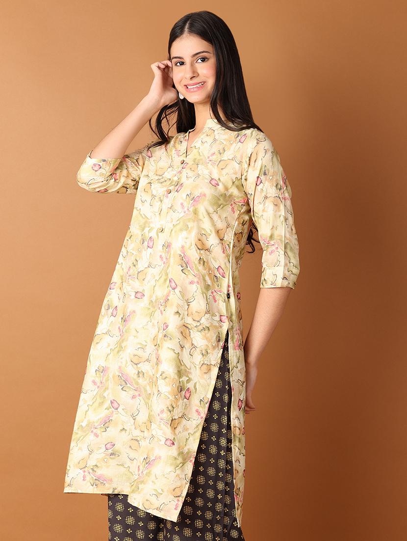 women printed three quarter sleeve straight kurta - 21673916 -  Standard Image - 1