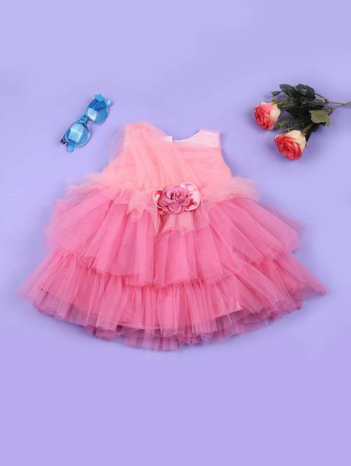 girls pink solid round neck frock - 21673934 -  Standard Image - 0