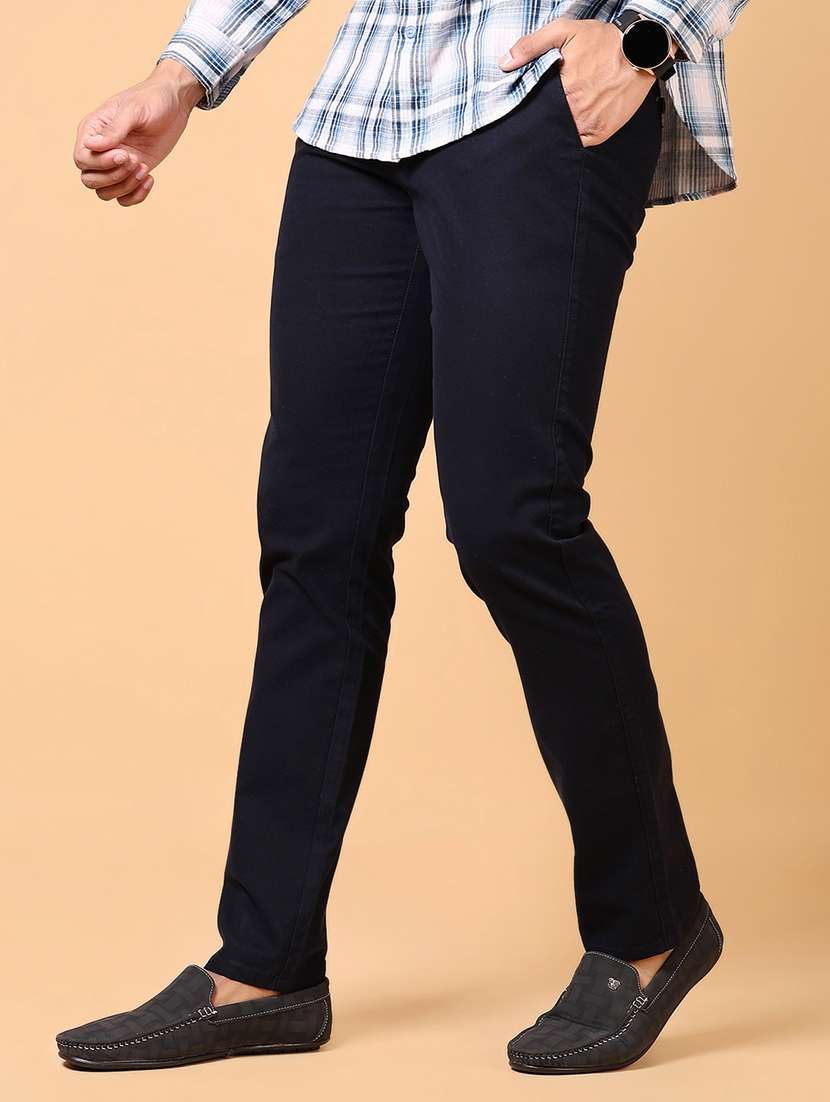 men solid mid rise flat front casual trouser - 21673989 -  Standard Image - 1