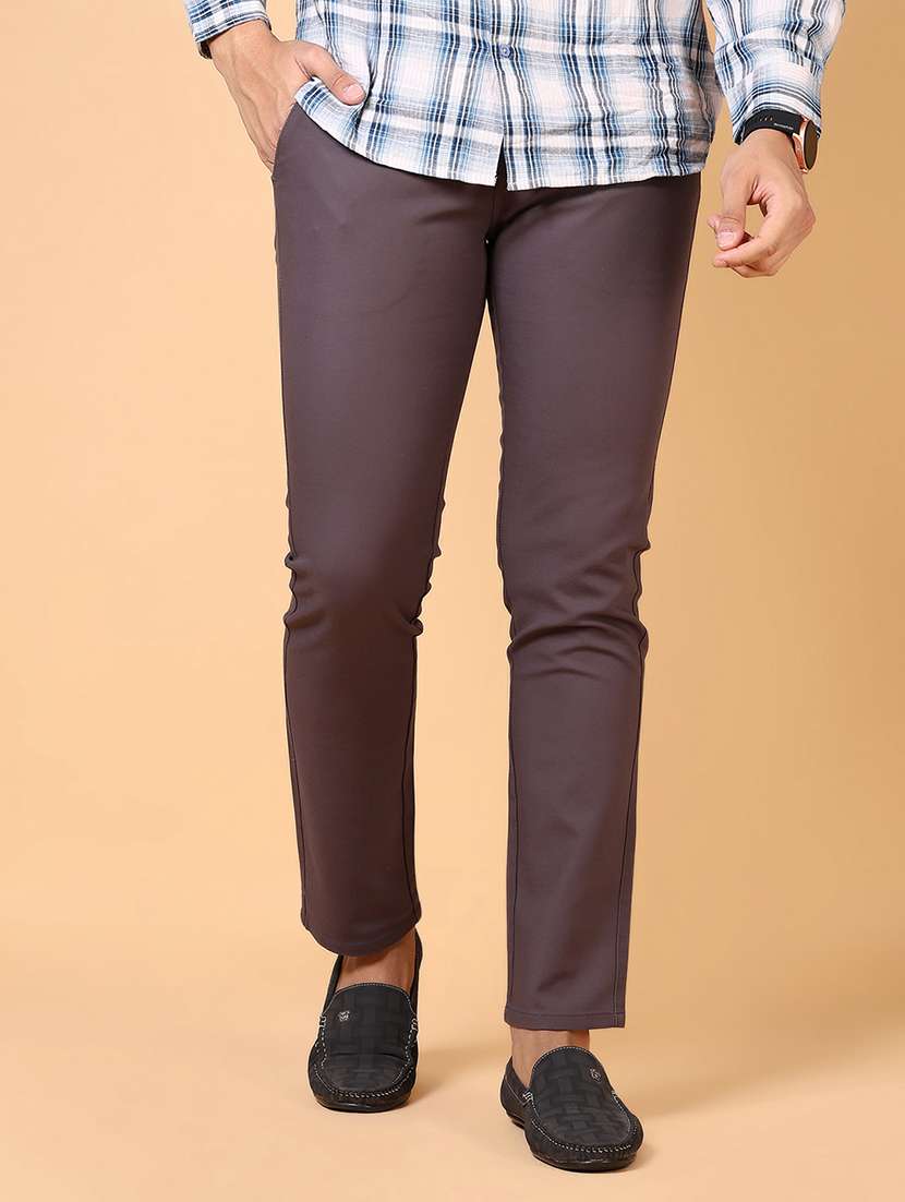 men solid mid rise flat front casual trouser - 21673990 -  Standard Image - 1