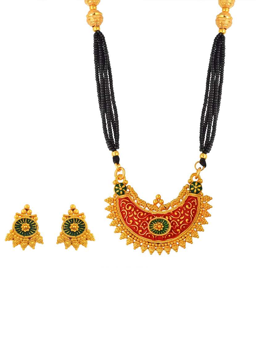 gold plated traditional mangalsutra with earing set for women - 21674014 -  Standard Image - 1