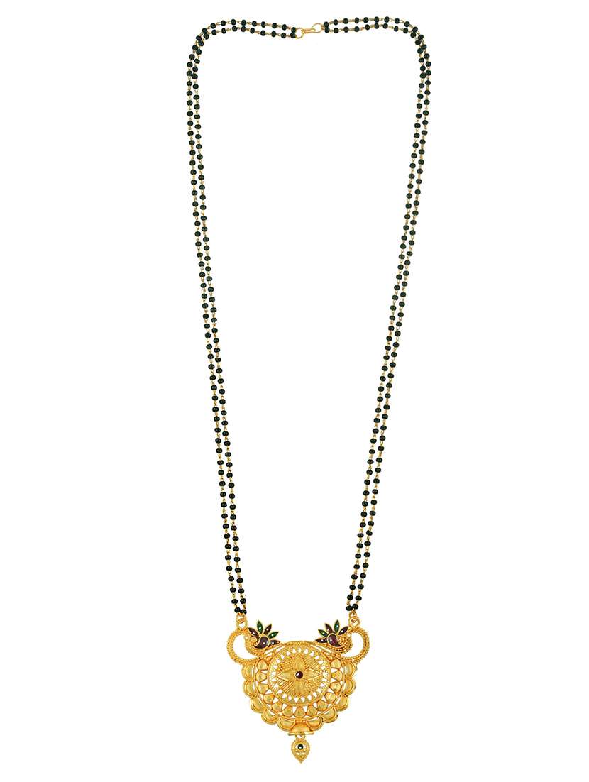 elegant black beaded mangalsutra with gold pendant - 21674033 -  Standard Image - 1