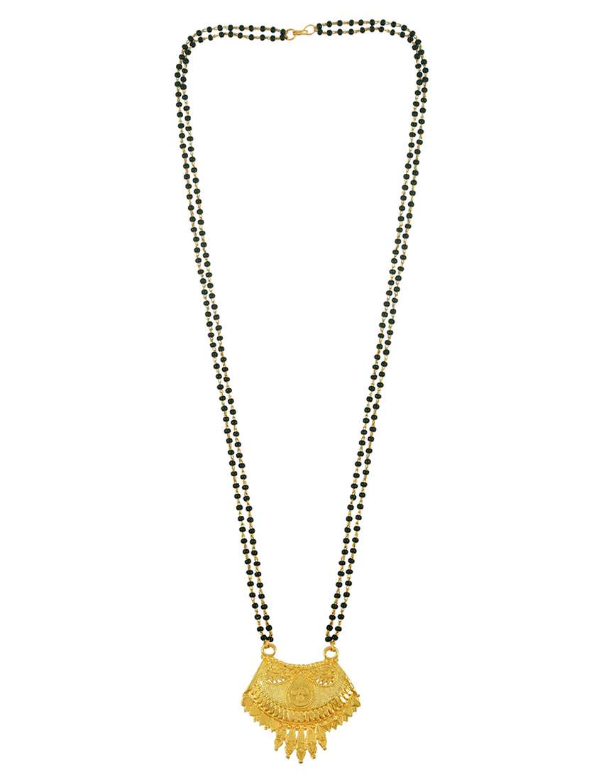 elegant black beaded mangalsutra with gold pendant - 21674034 -  Standard Image - 1