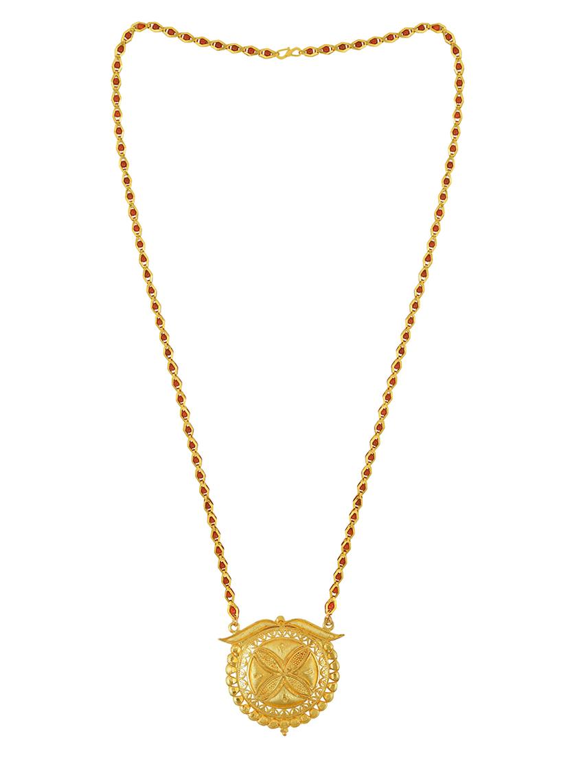 elegant red beaded mangalsutra with gold pendant - 21674038 - Standard Image - 1