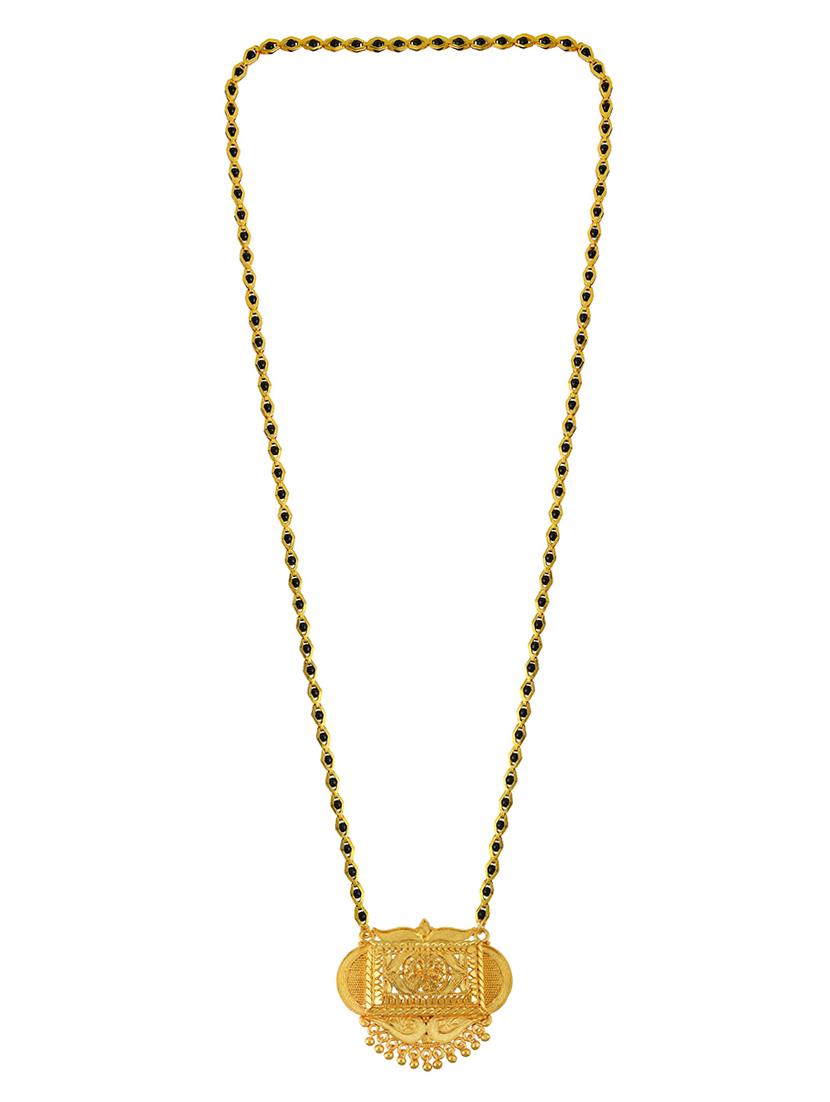 elegant black beaded mangalsutra with gold pendant - 21674039 - Standard Image - 1