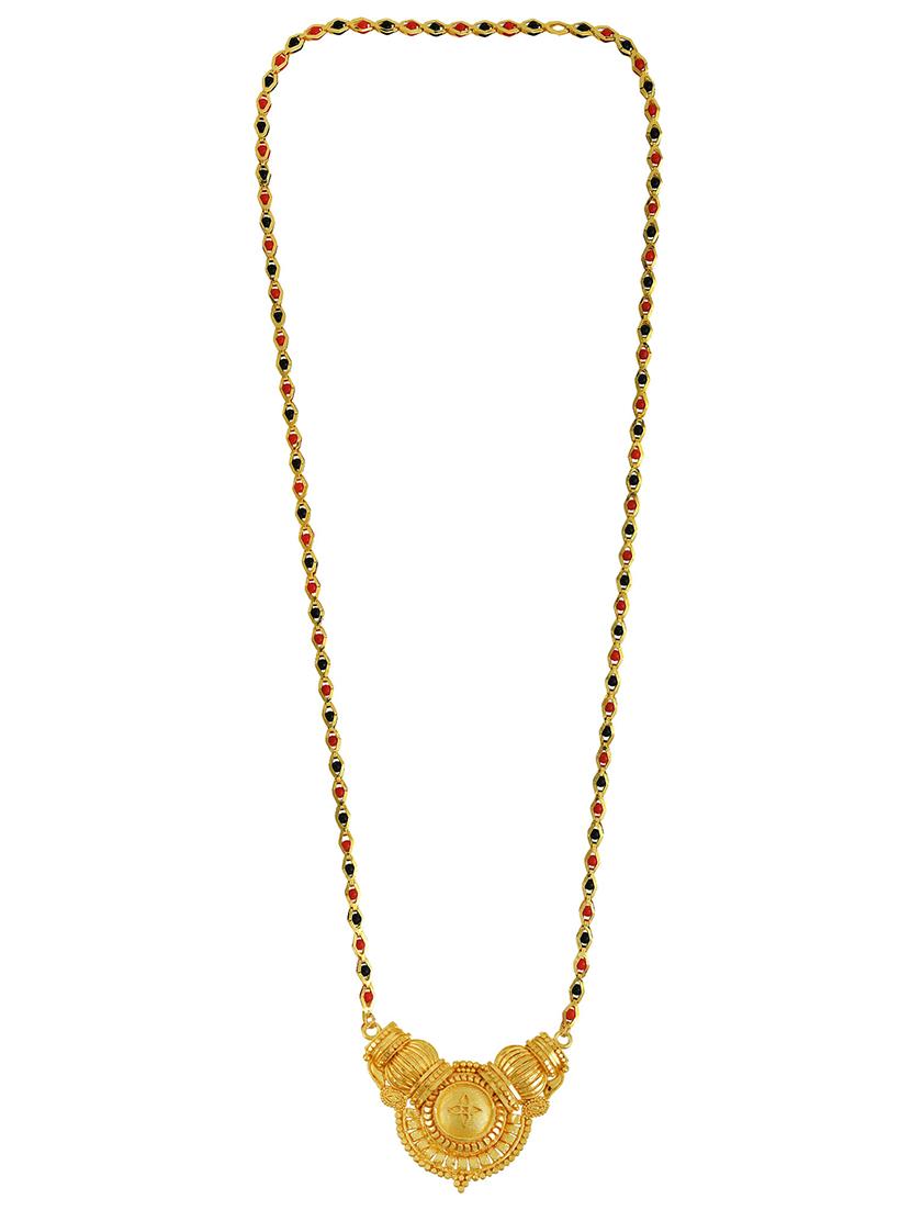 elegant red & black beaded mangalsutra with gold pendant - 21674041 - Standard Image - 1