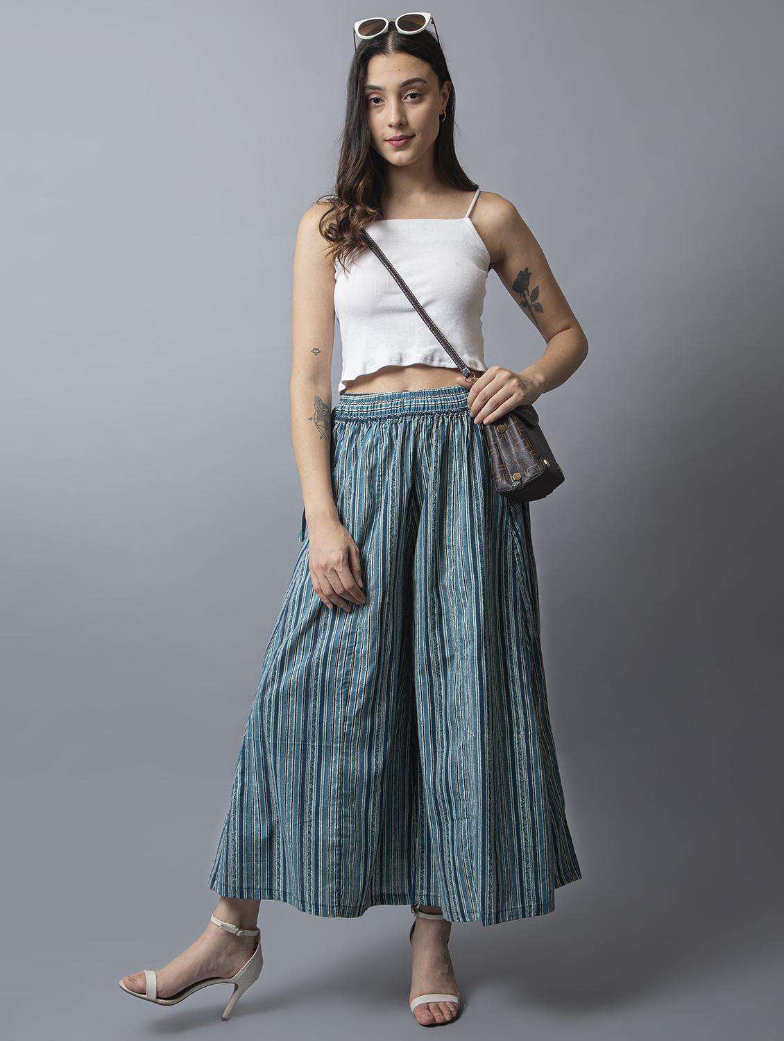 women teal stripes printed flared palazzo  - 21674051 -  Standard Image - 4