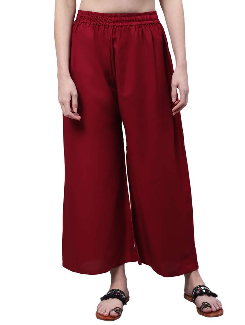 women solid straight fit palazzo