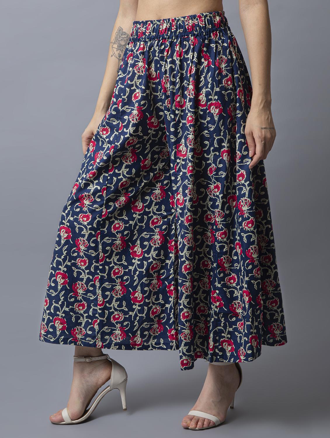 women blue floral printed flared palazzo - 21674074 - Standard Image - 1