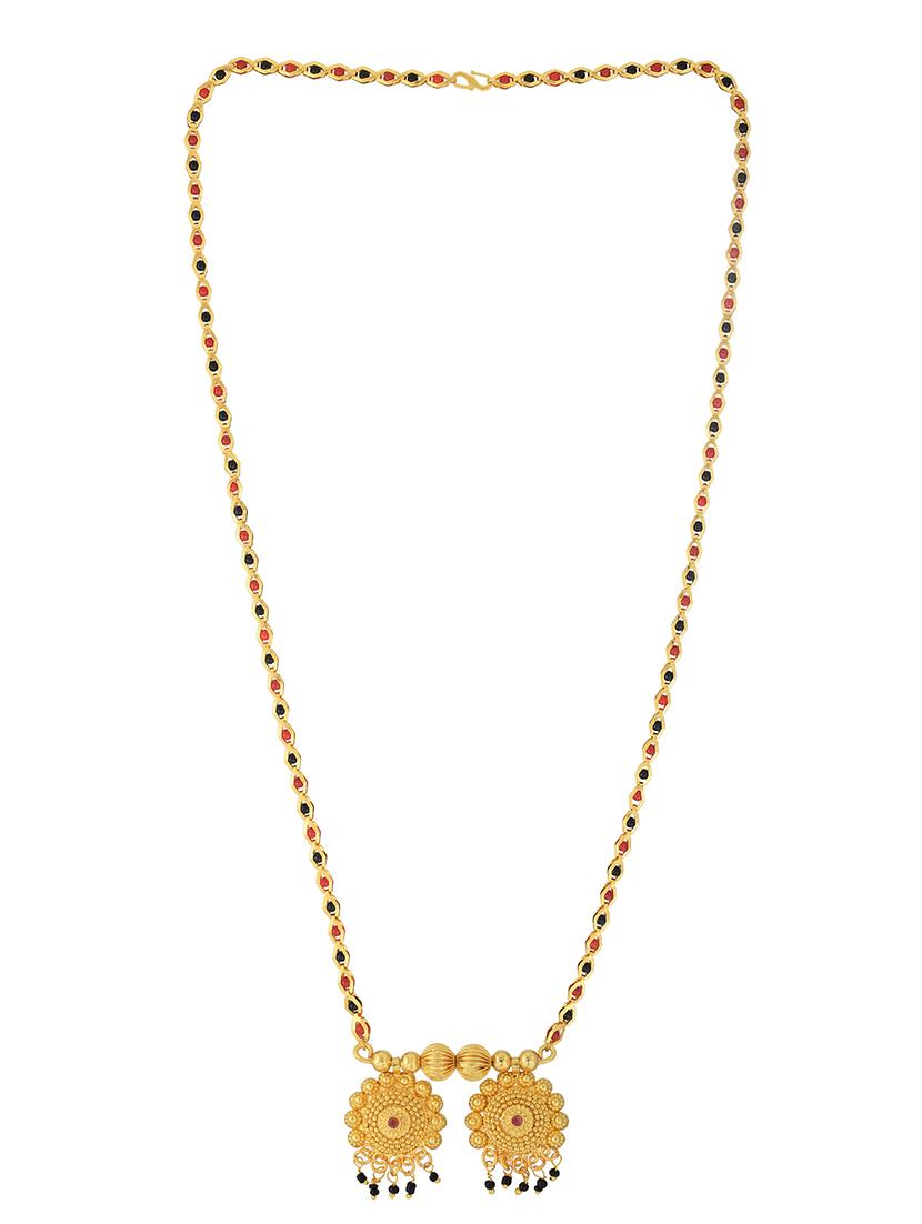 elegant red & black beaded mangalsutra with gold pendant - 21674313 -  Standard Image - 1