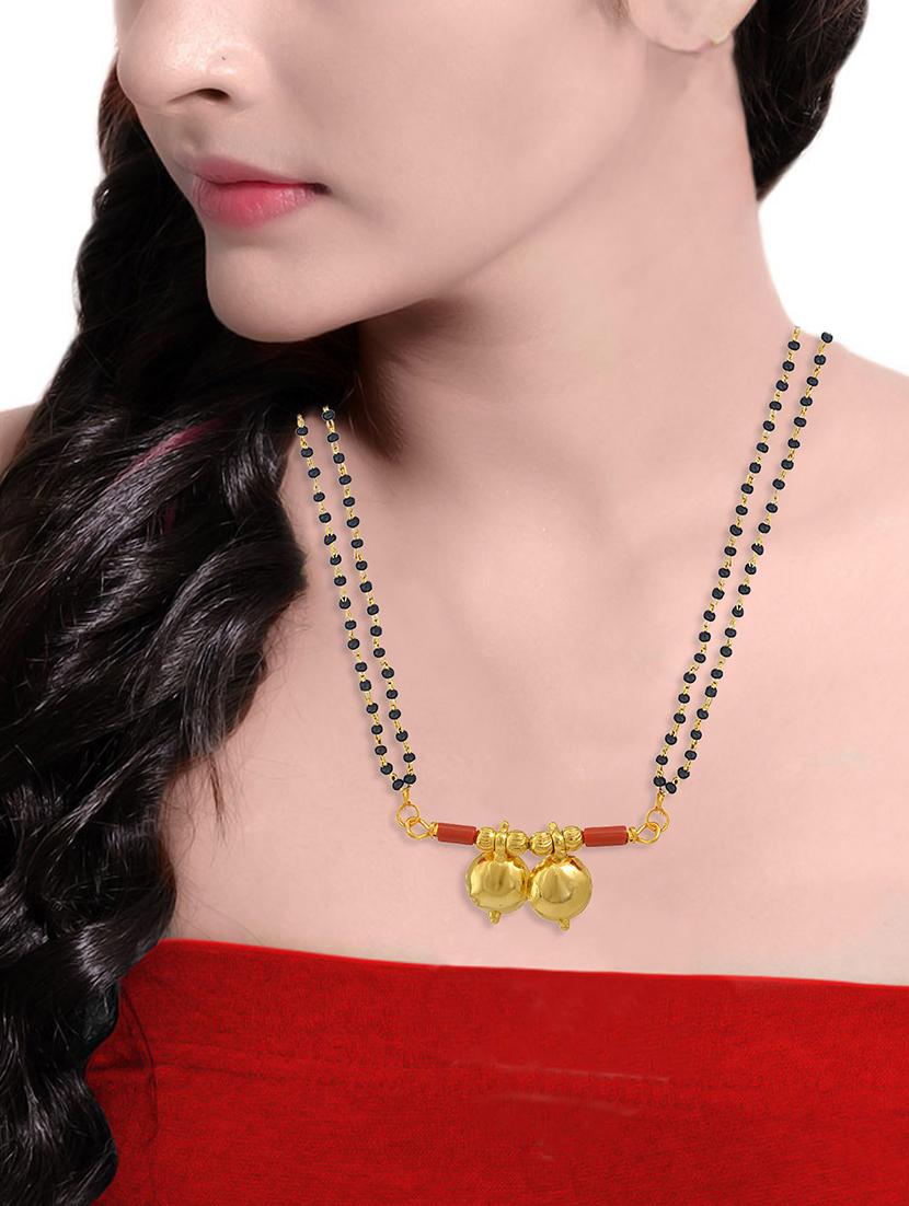 elegant black beaded mangalsutra with gold pendant - 21674320 - Standard Image - 4