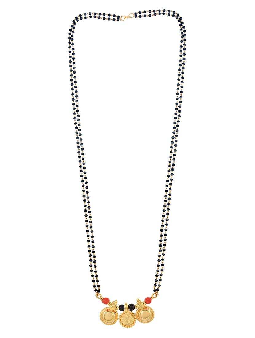 elegant black beaded mangalsutra with gold pendant - 21674325 - Standard Image - 1