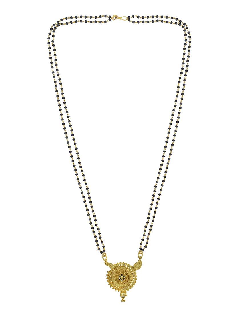 elegant black beaded mangalsutra with gold pendant - 21674494 - Standard Image - 1