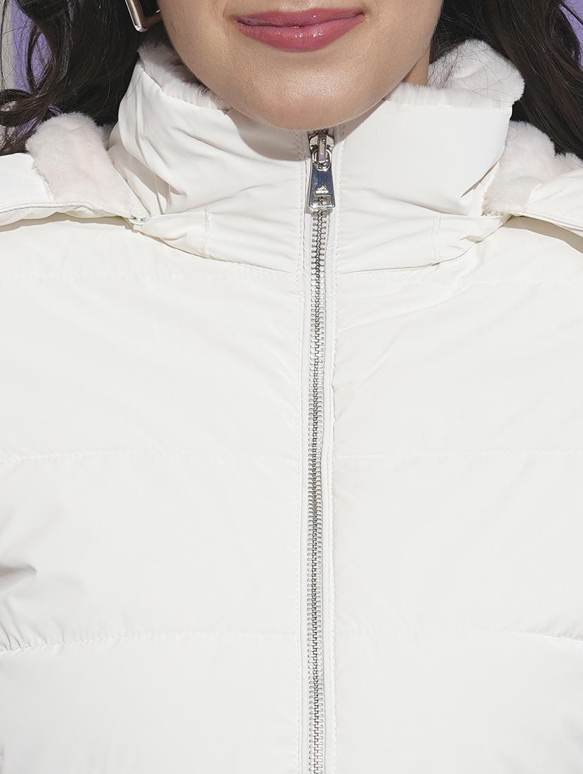 globus women white mock neck front pockets winter wear insulator puffer jacket with detachable hood - 21674622 - Standard Image - 4