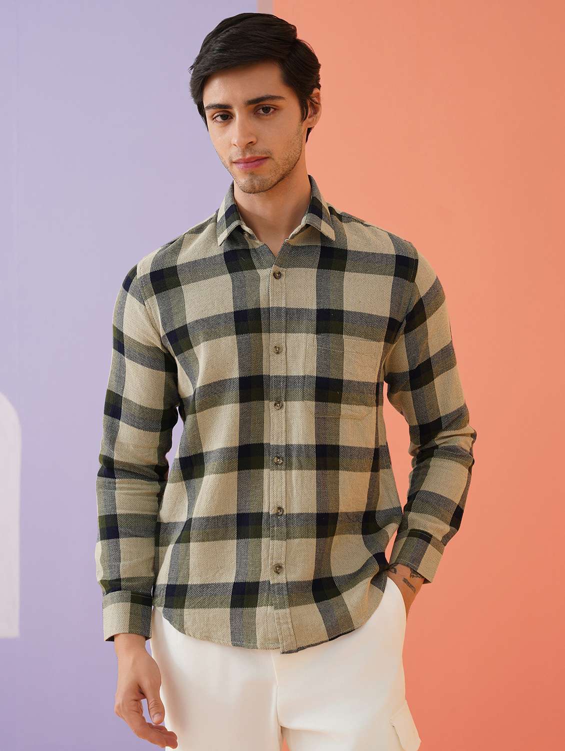 men checkered long sleeve regular fit casual shirt - 21674645 -  Standard Image - 1