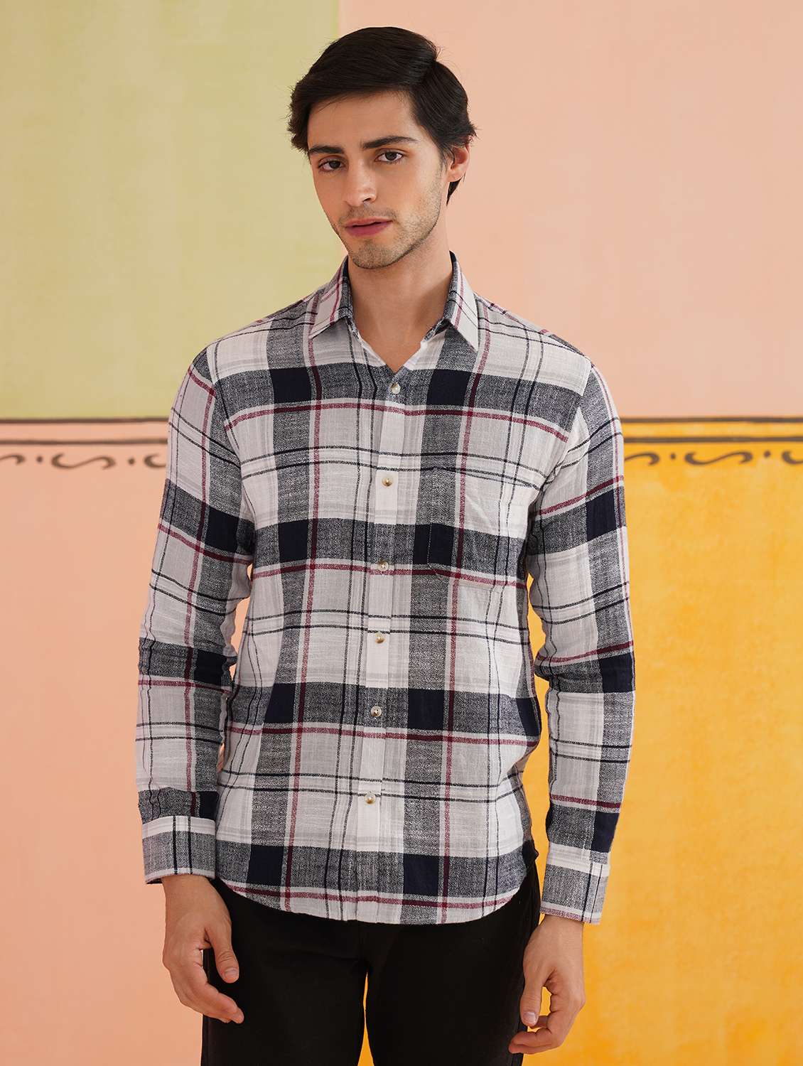 men checkered long sleeve regular fit casual shirt