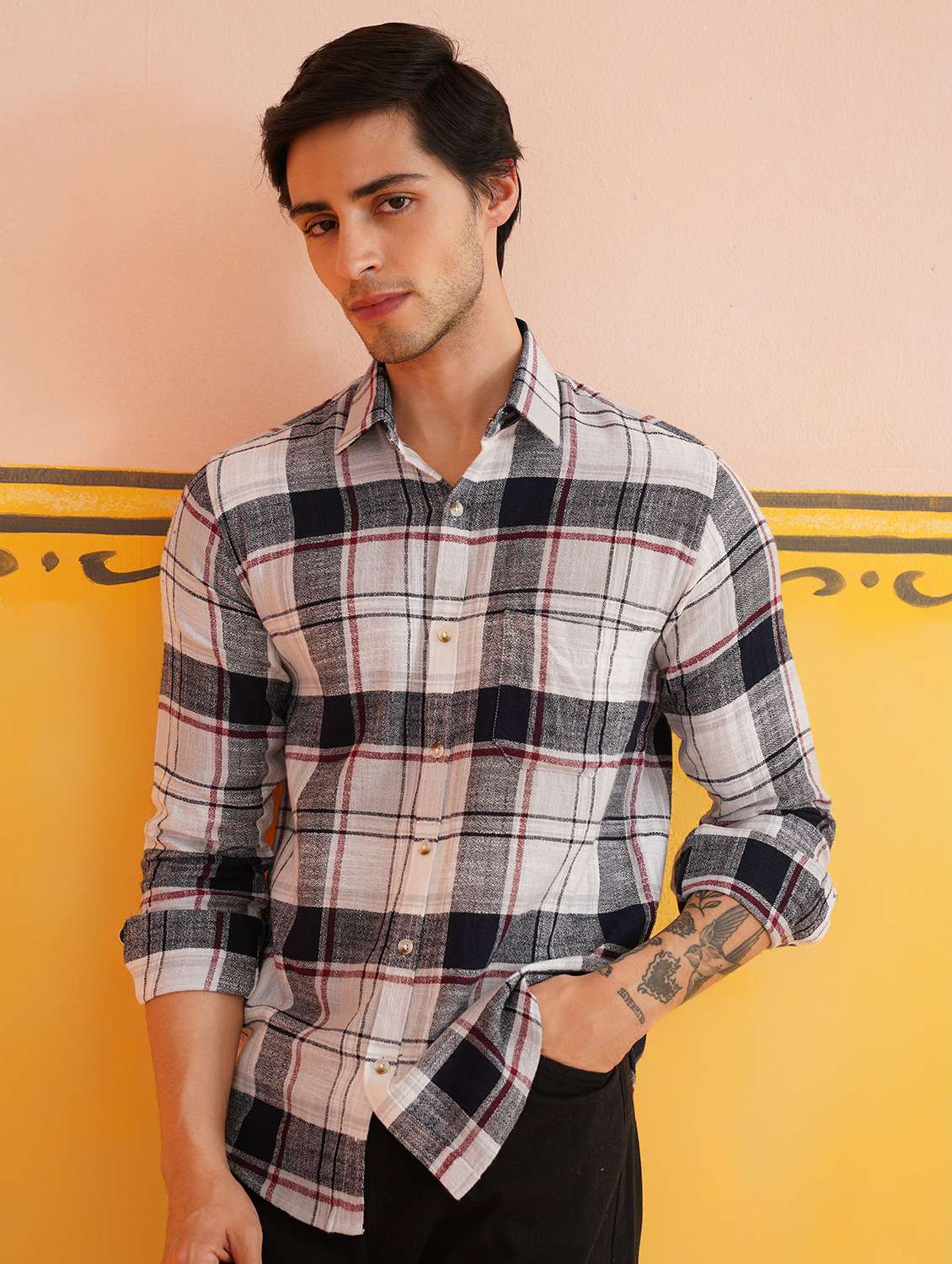 men checkered long sleeve regular fit casual shirt - 21674658 -  Standard Image - 1