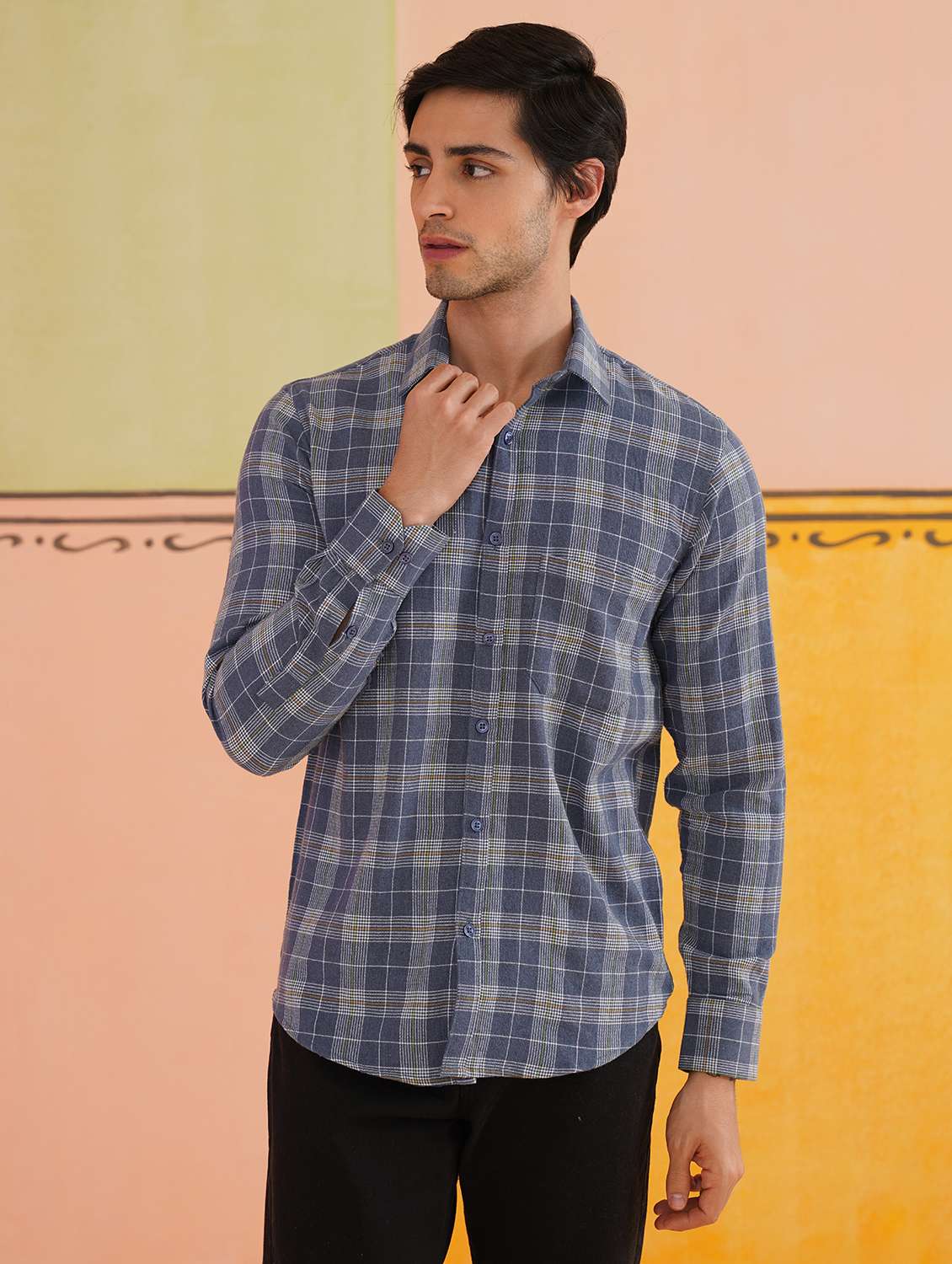 men checkered long sleeve regular fit casual shirt