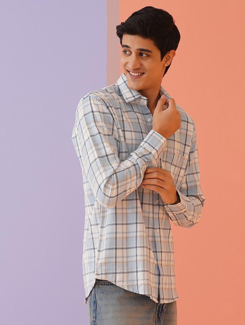 men long sleeves checkered casual shirt - 21674660 -  Standard Image - 1