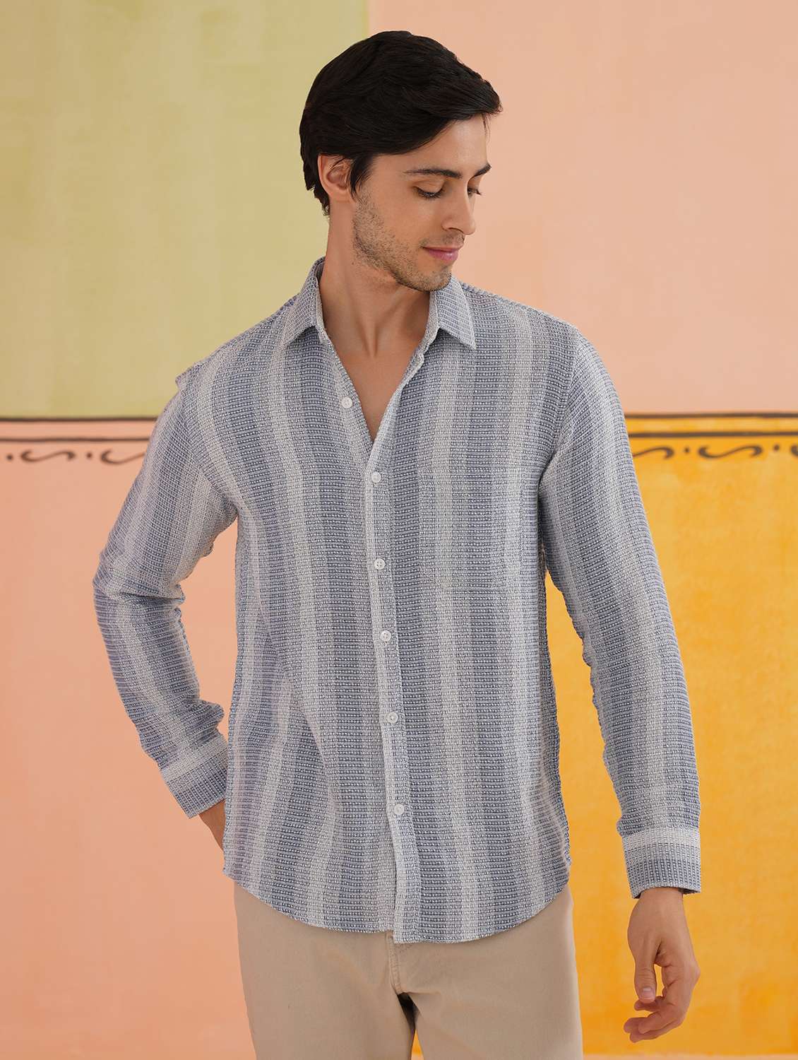 Men Striped Long Sleeve Regular Fit Casual Shirt - 21674662 -  Standard Image - 1