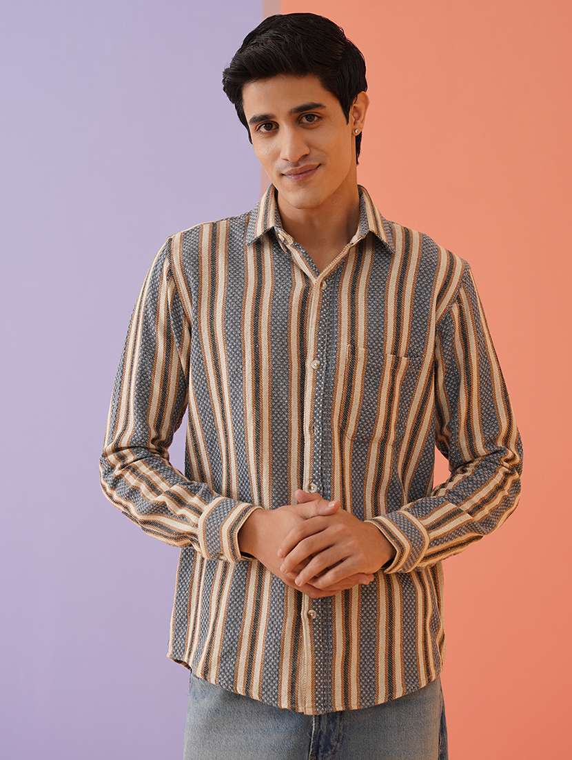 men long sleeves striped casual shirt