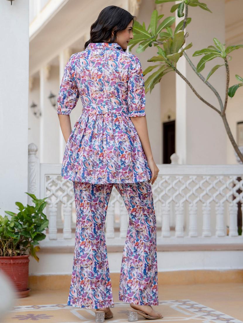 women multi color printed lapel neck co-ord sets - 21674679 - Standard Image - 4