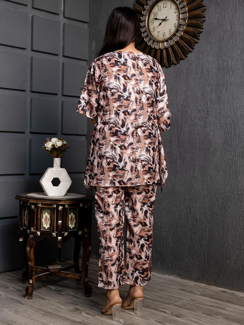 women brown printed v neck co-ord sets - 21674680 - Standard Image - 6