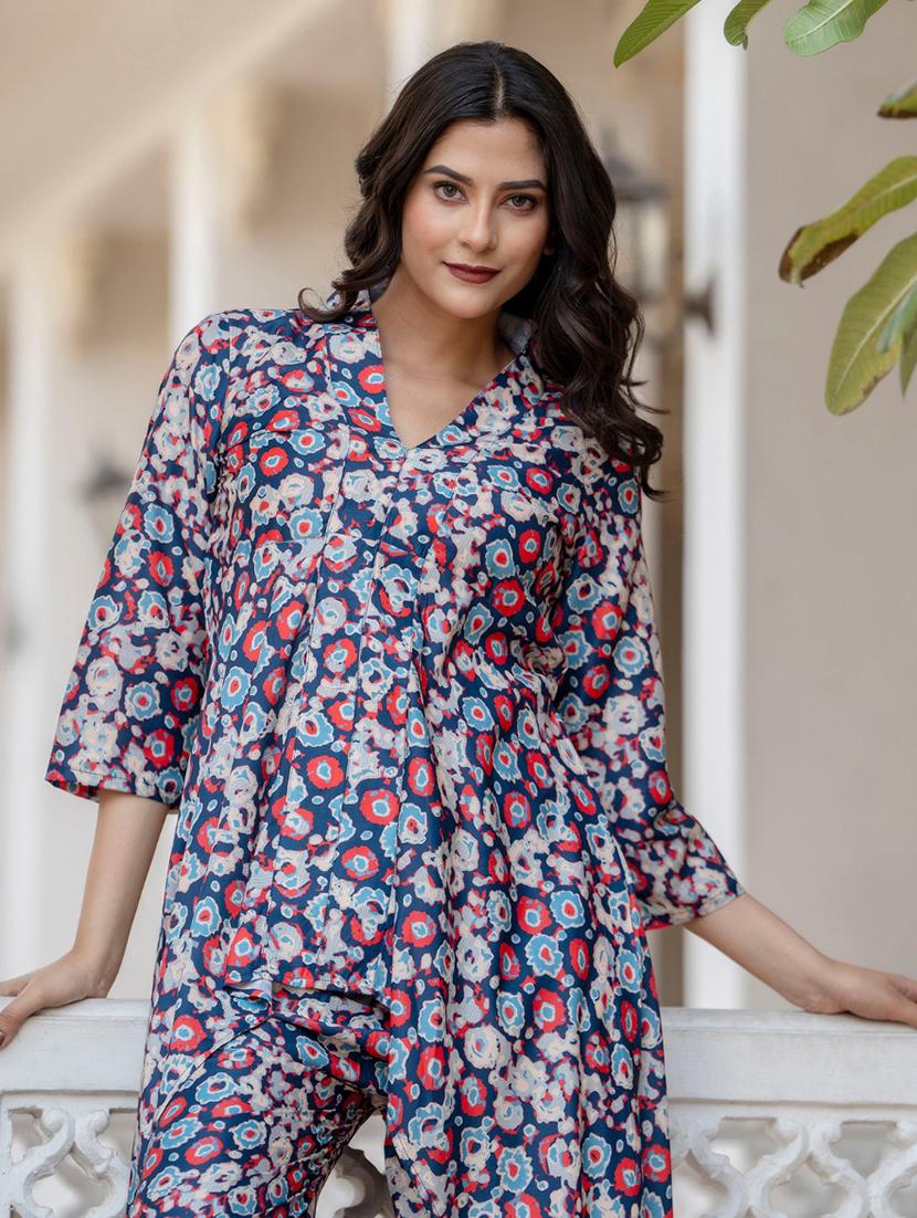 women multi color floral printed v neck co-ord sets - 21674681 - Standard Image - 6