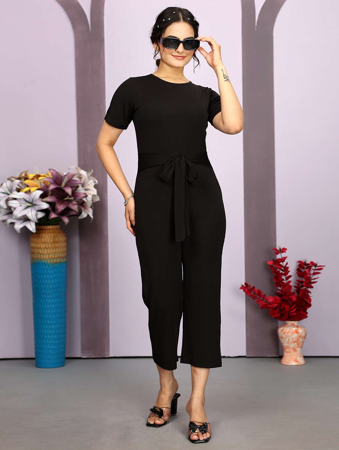 women solid calf length jumpsuit - 21674744 - Standard Image - 4