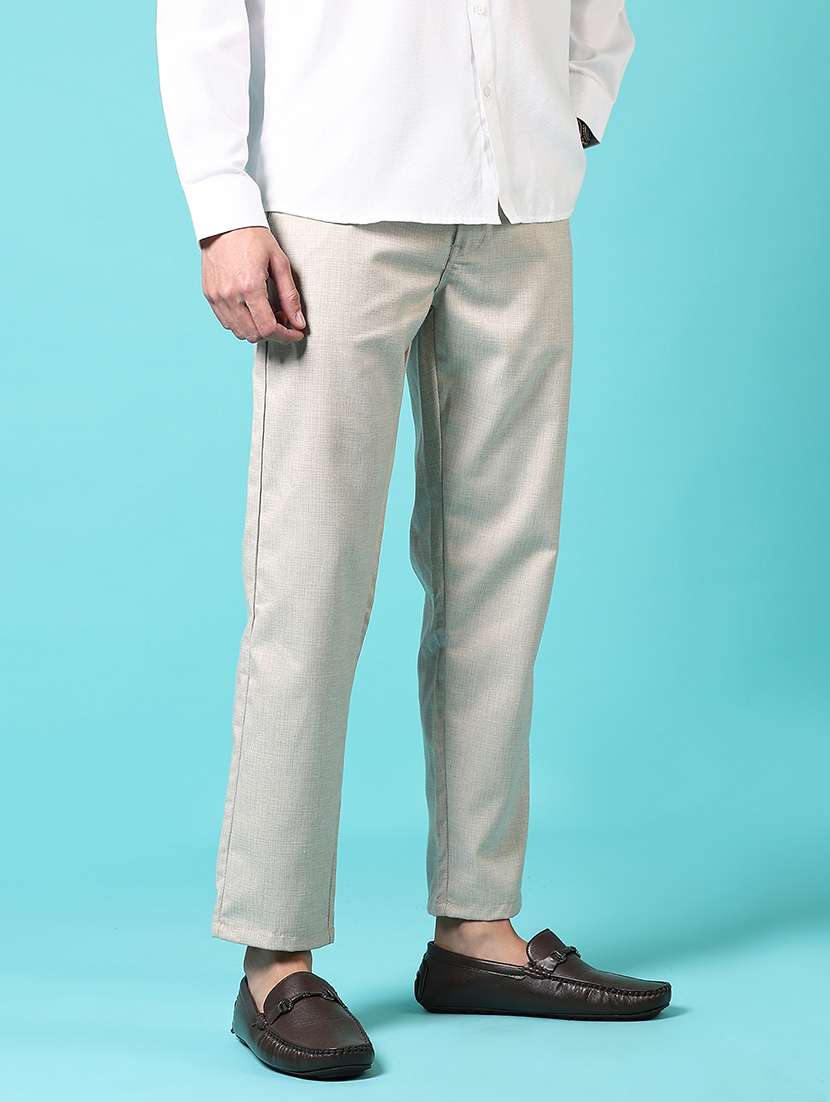 men solid mid rise flat front casual trouser - 21674982 - Standard Image - 1