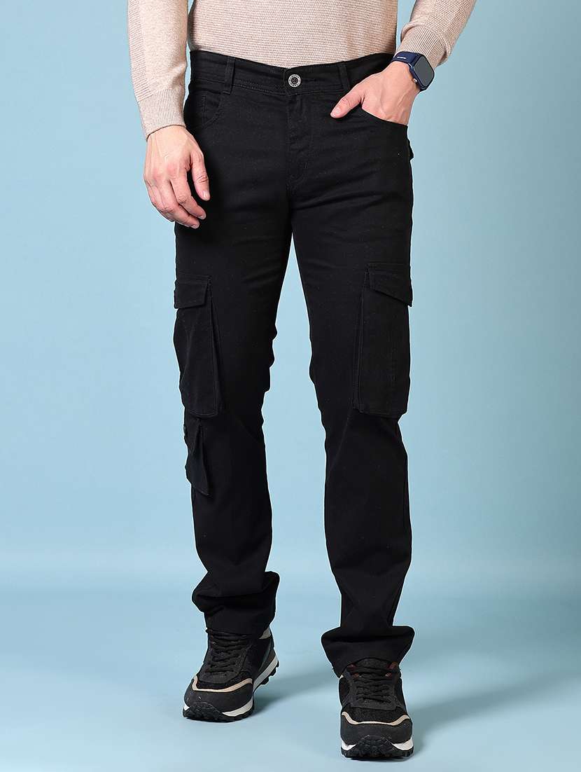 men solid mid rise regular fit cargo